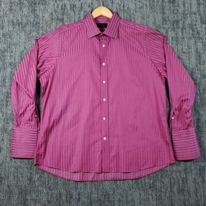 Duchamp Dress Shirt Men's 18/45cm Fuchsia Striped French Cuff Formal Button-Up